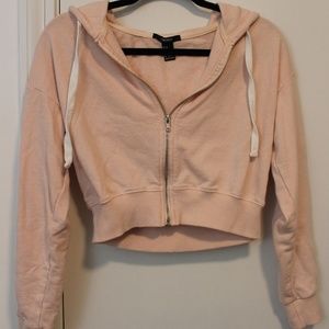 Pink Cropped Zip Up Hoodie
